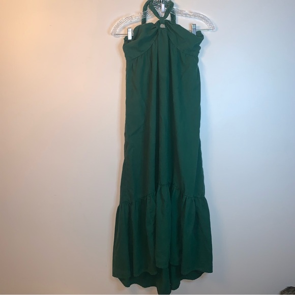 Aerie Braided Tie Knit Halter Neck Maxi Dress Green L - Picture 2 of 11